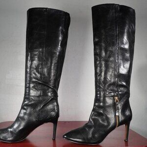 Women's Nine West Black Leather Knee High Heel Long Tall Fashion Boots 6.5